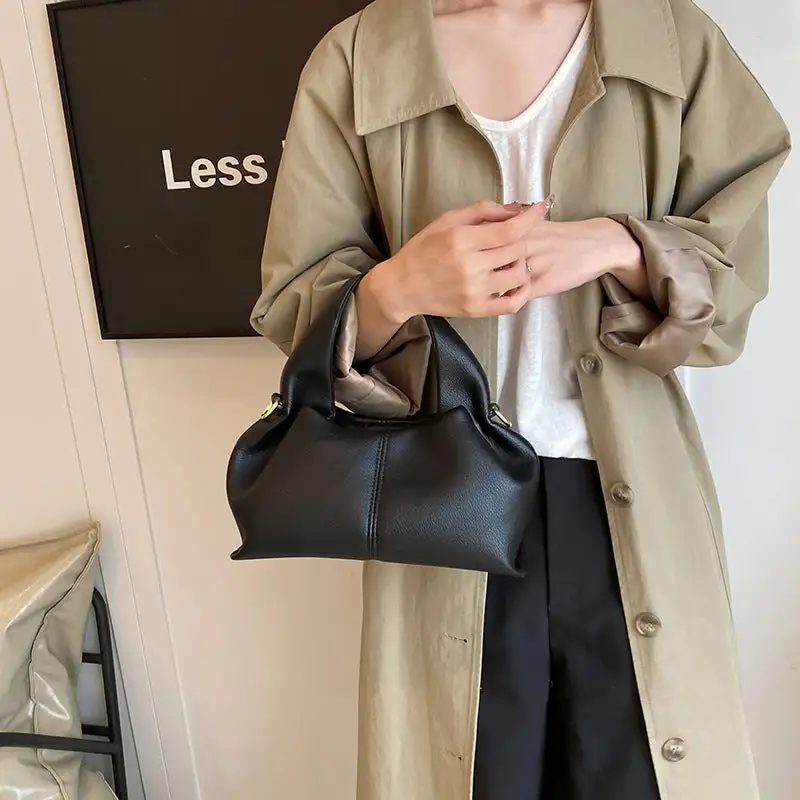 Faux Leather Pleated Dumpling Bag