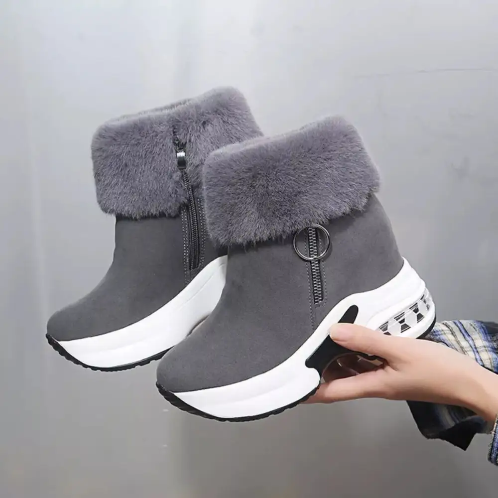 Fuzzy Side-Zip Platform Ankle Boots