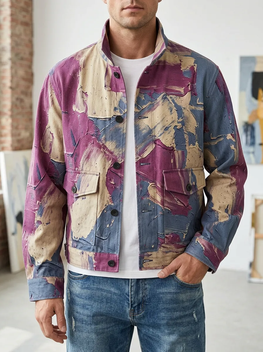 Men's Abstract Oil Painting Art Rugged Adventure Jacket