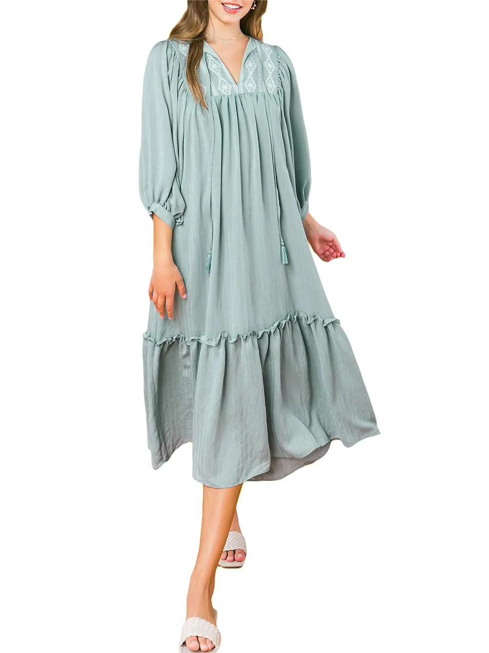 Light Blue Ruffled Midi Dress