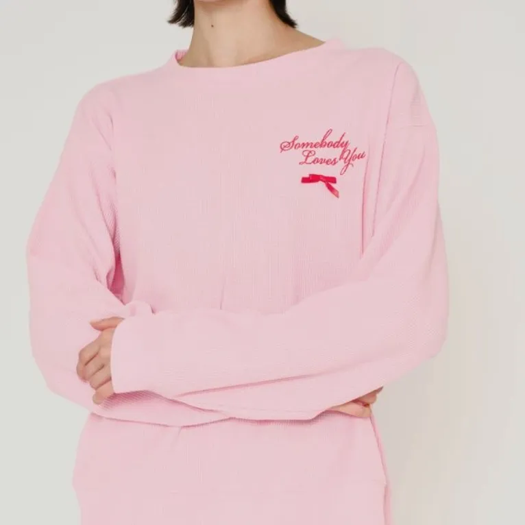 Waffle Bow Pocket Long-Sleeve Top