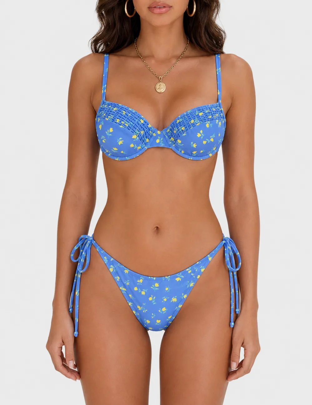 Smocked Balconette Piece Bikini Set