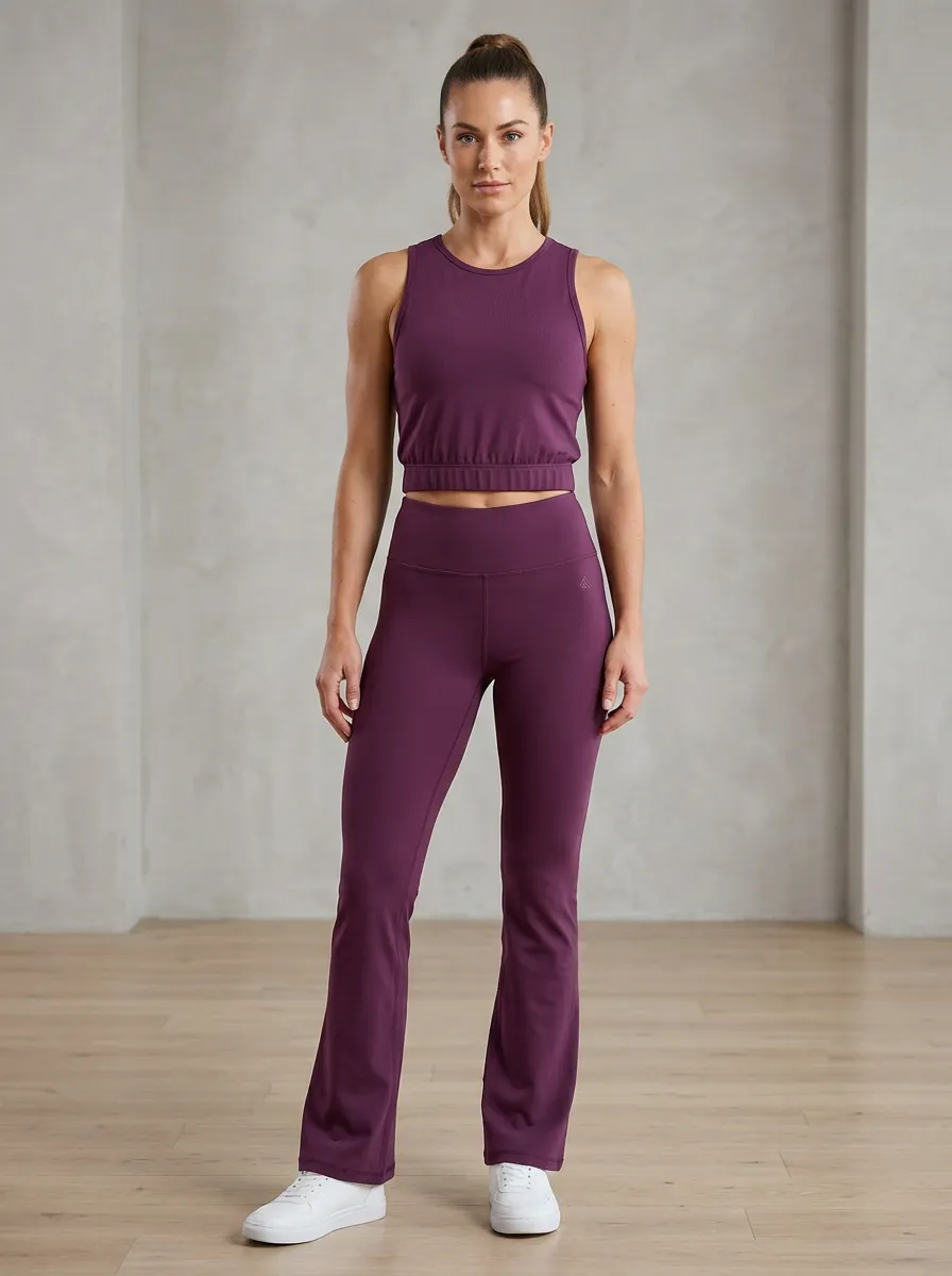 Ribbed Cropped Yoga Fitness Women's Tank Top Flare Pants Active Set
