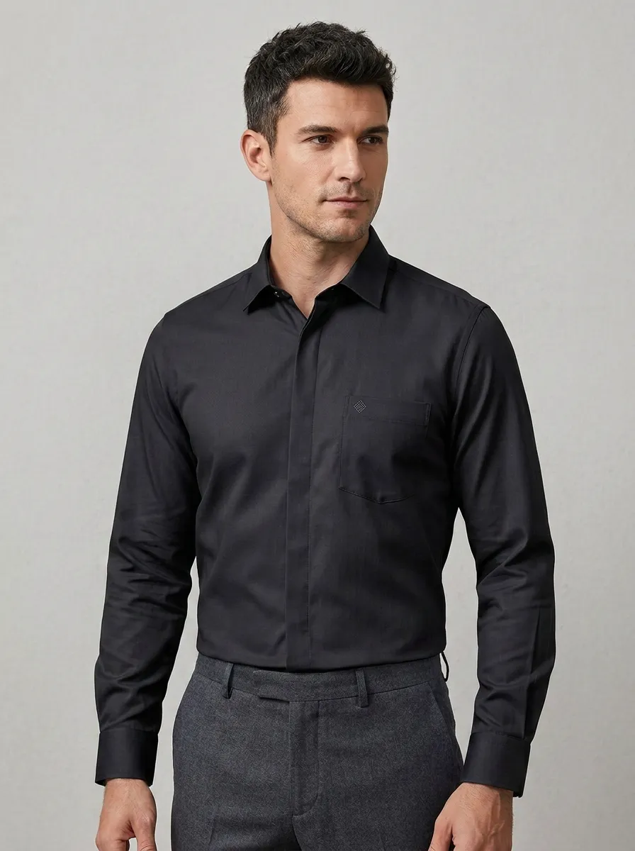 Men's Non-Iron Cotton Solid Light Blue Long Sleeve Dress Shirt