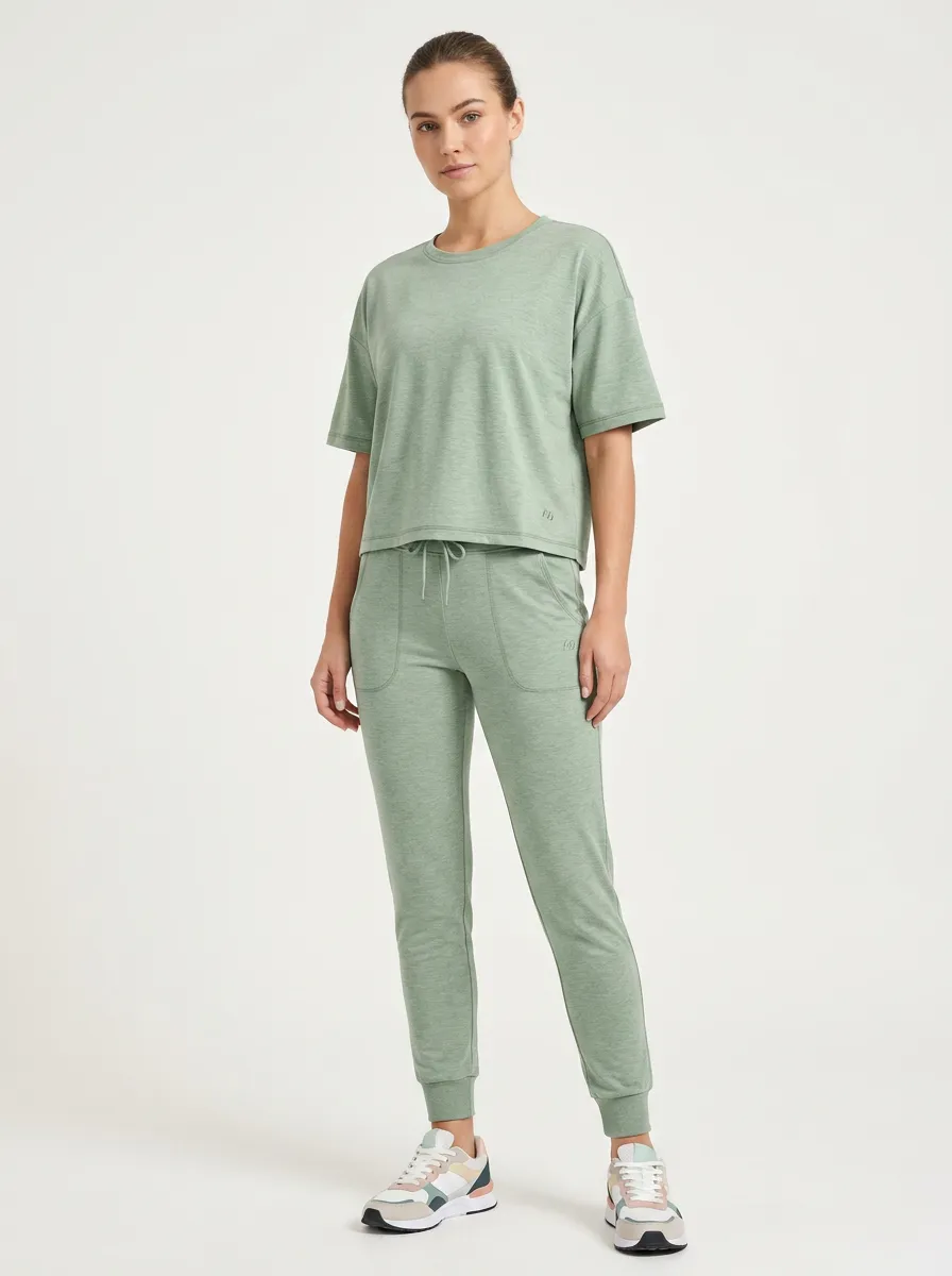 Women's Casual Sage Green Solid Color Printed Sportswear Set