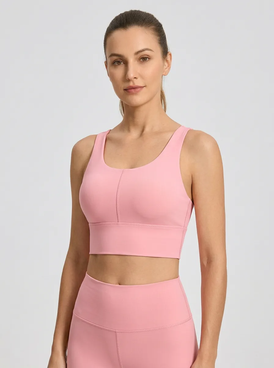 Women's Scoop-Neck Vertical-Seam Wide-Strap Wide-Band Sports Bra