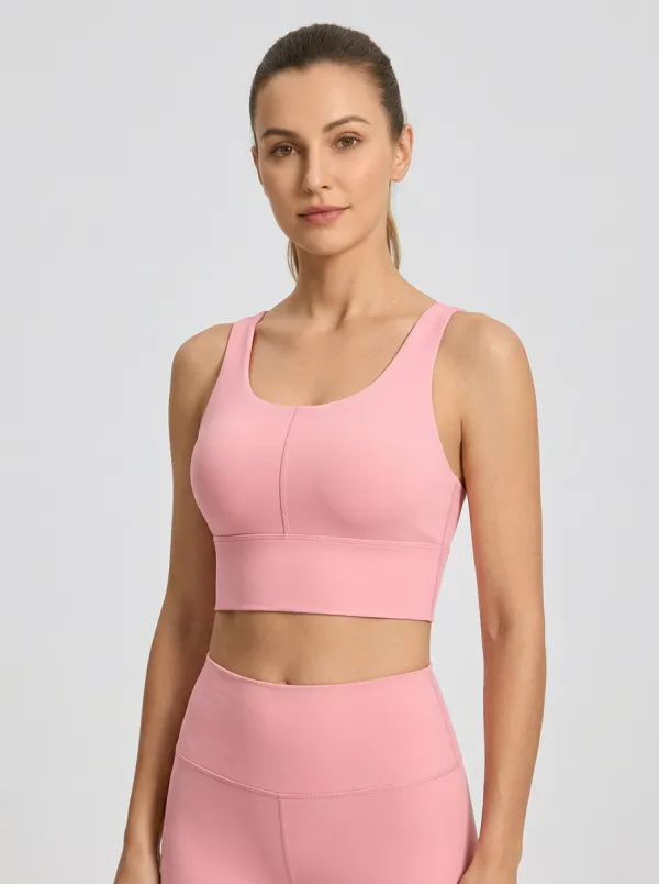 Women's Scoop-Neck Vertical-Seam Wide-Strap Wide-Band Sports Bra