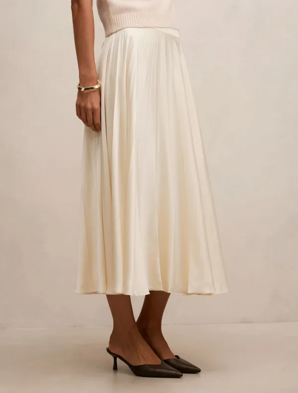 Cream Pleated Midi Skirt