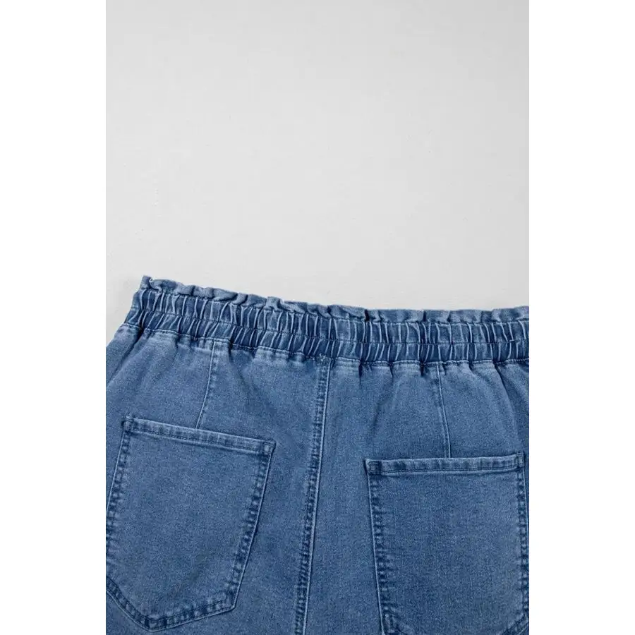 Everyday High Waist Drawstring Pocketed Denim Shorts