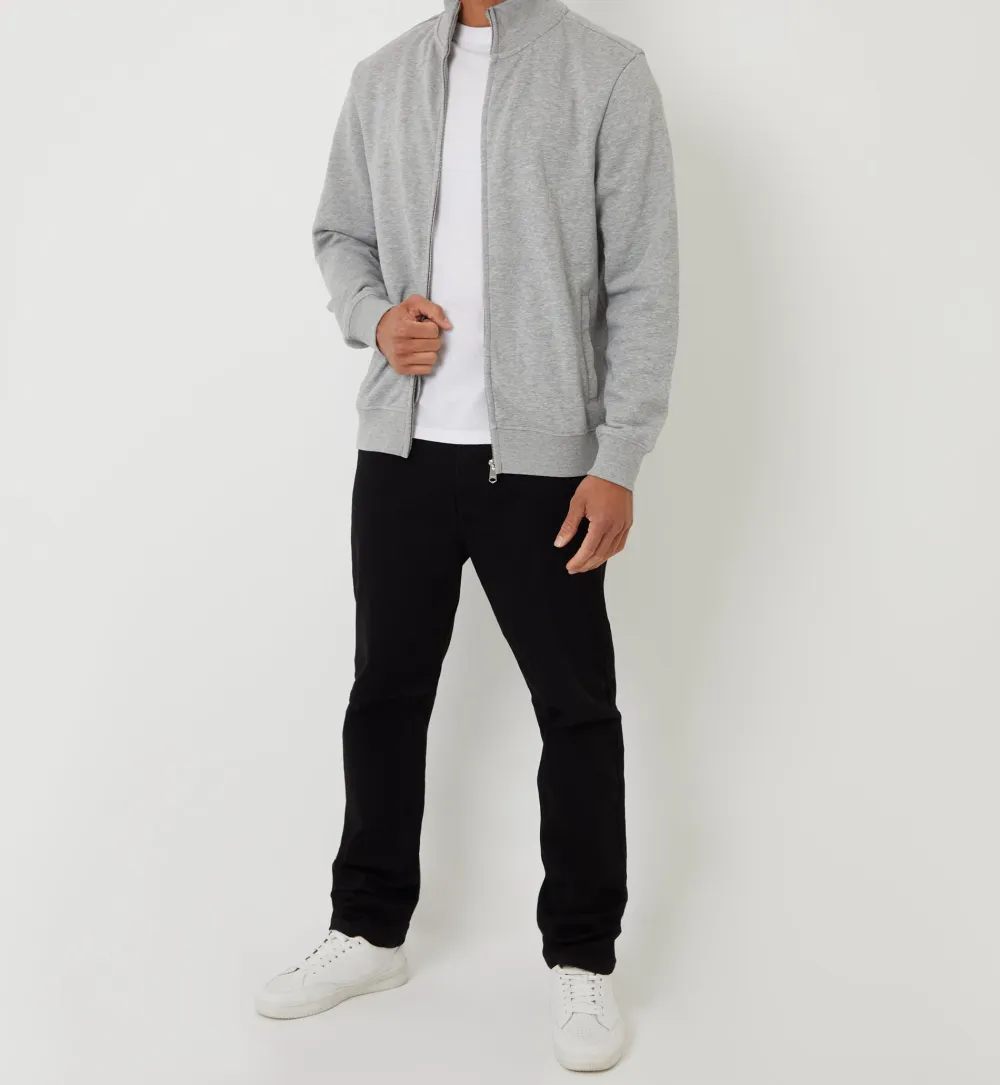 Men's Light Gray Full-Zip Funnel-Neck Sweatshirt