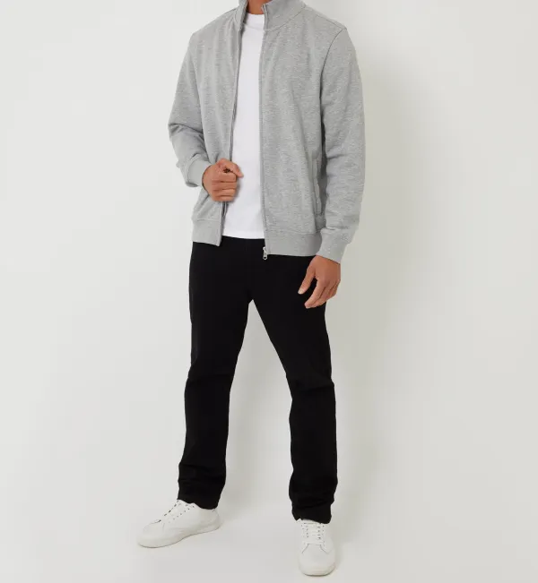 Men's Light Gray Full-Zip Funnel-Neck Sweatshirt