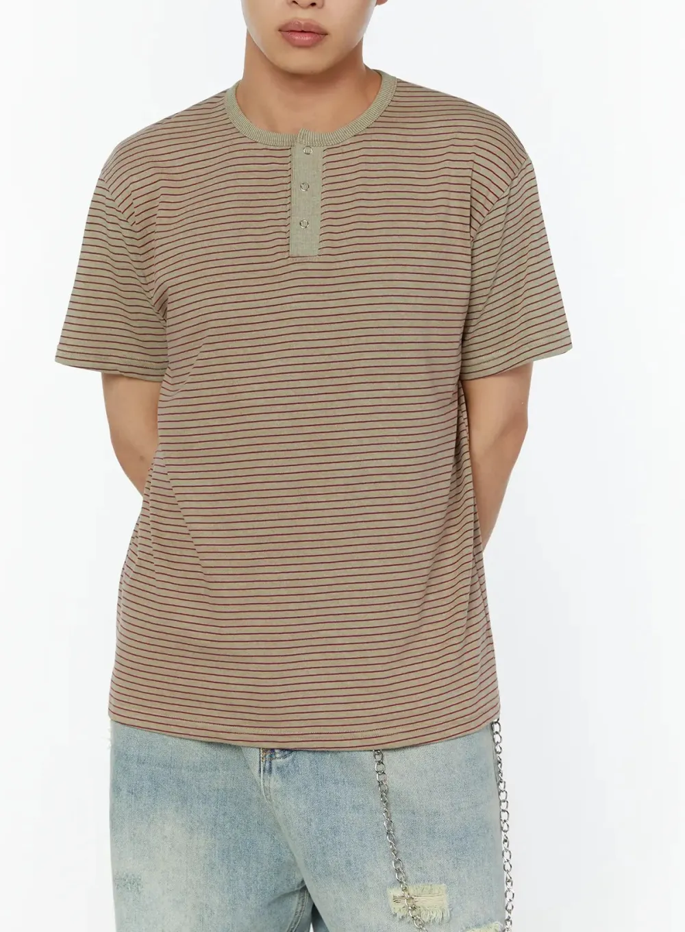 Men's Casual Henley Striped T-Shirt