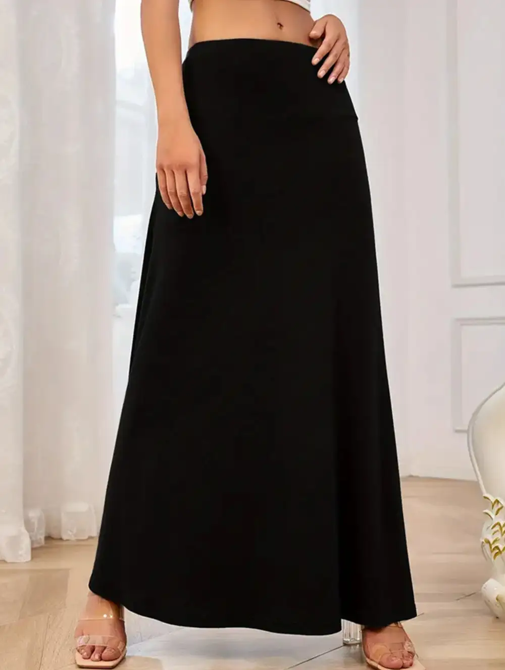 Knit High Waist Midi Skirt