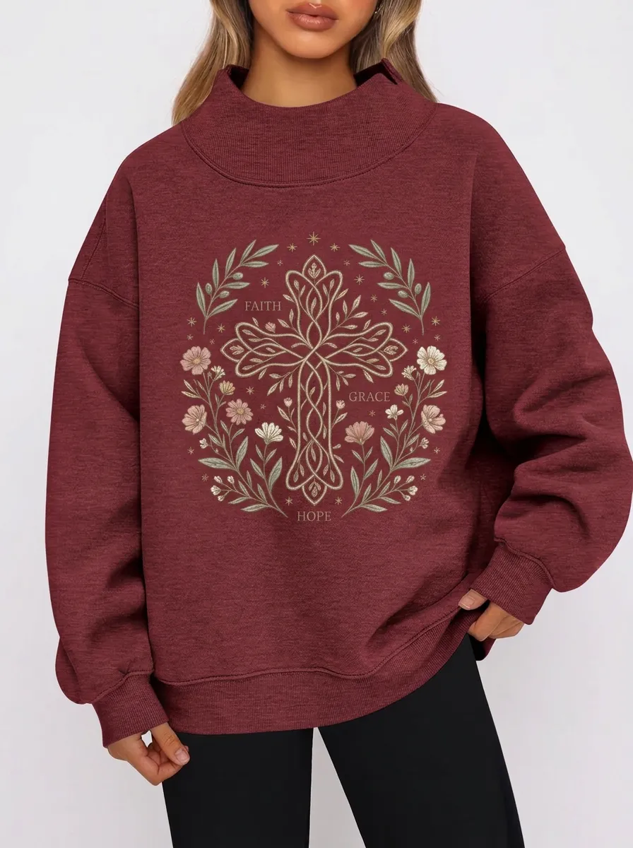 Women's Heather Grey Grace Hope Grace Hope Mock Neck Sweatshirt