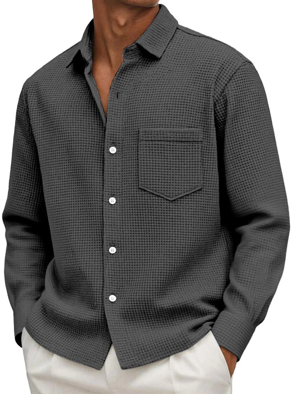 Roomy Textured Knit Pocket Shirt