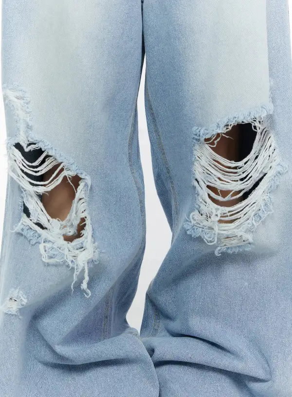 Washed Distressed Wide Leg Jeans