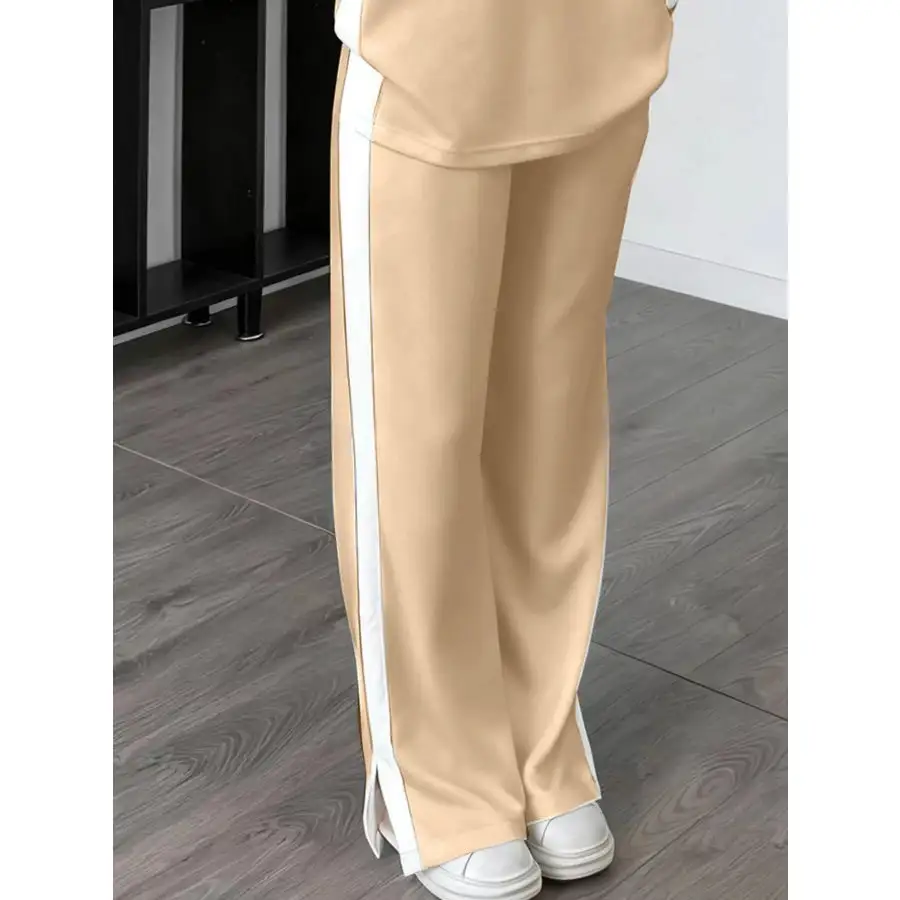 Everyday Contrast Round Neck Top and Pants Set