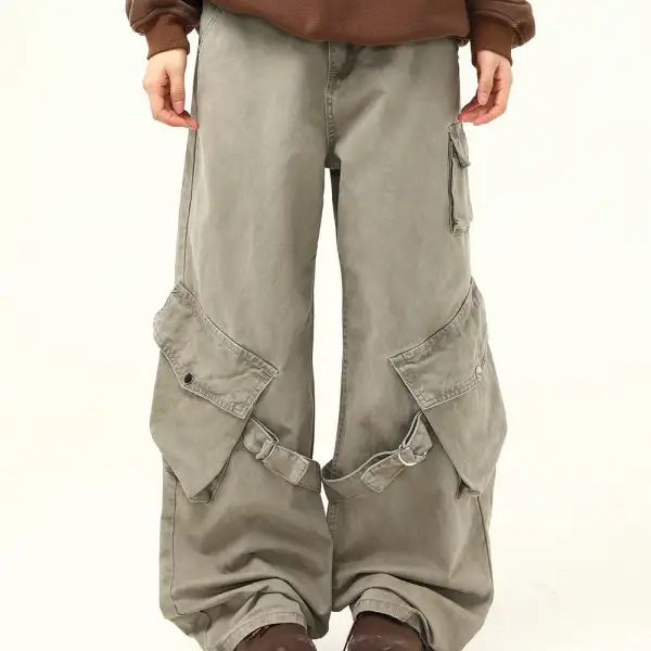 Vintage Wash Wide Leg Cargo Pants