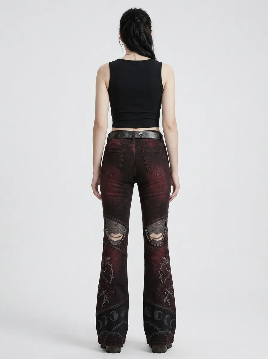 Skull Rose Moon Flare Women's Gothic Flare Pants