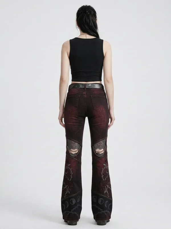 Skull Rose Moon Flare Women's Gothic Flare Pants