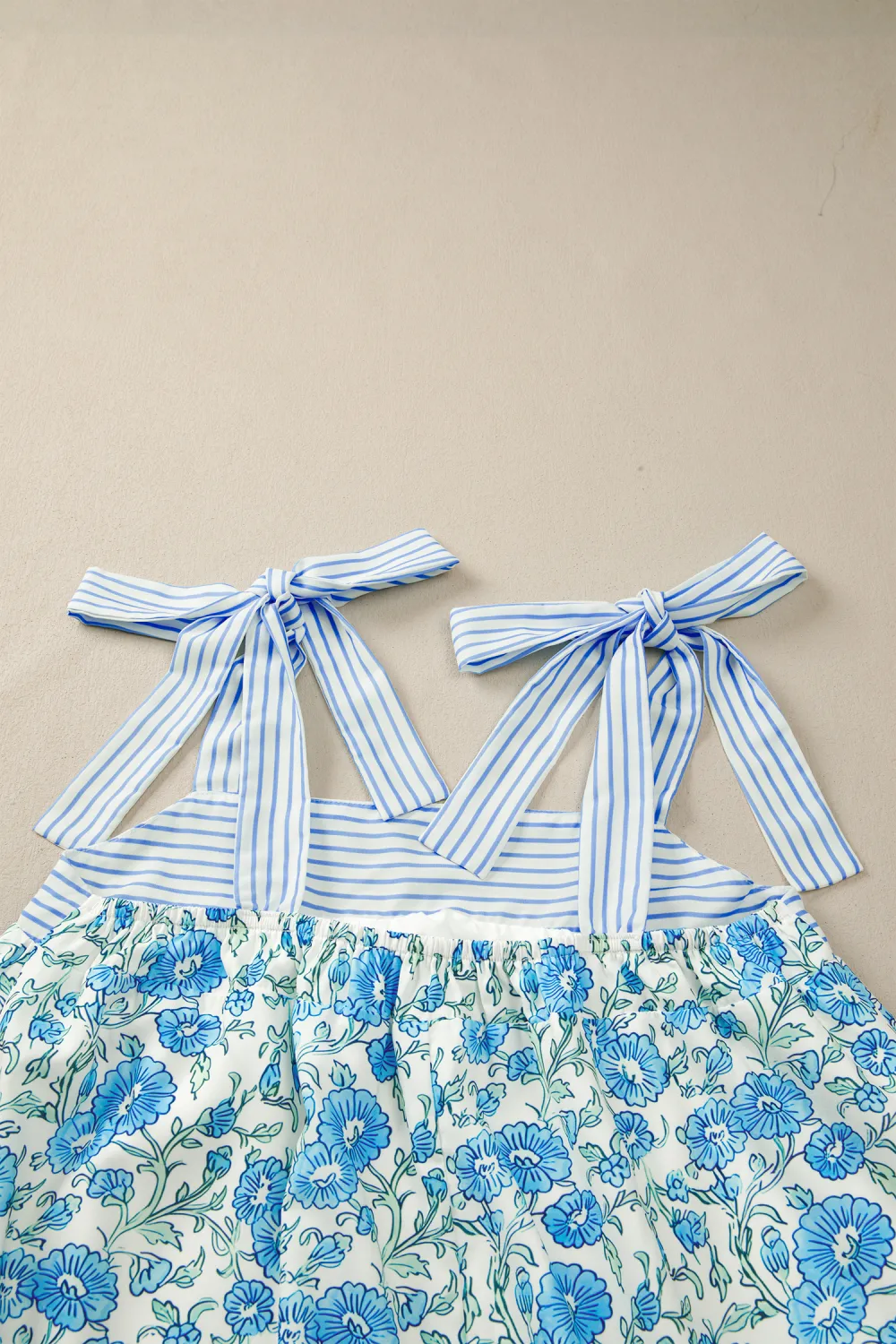 Blue Floral Bow Strap Mini Dress