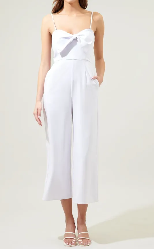 White Bow Detail Sleeveless Culotte Jumpsuit