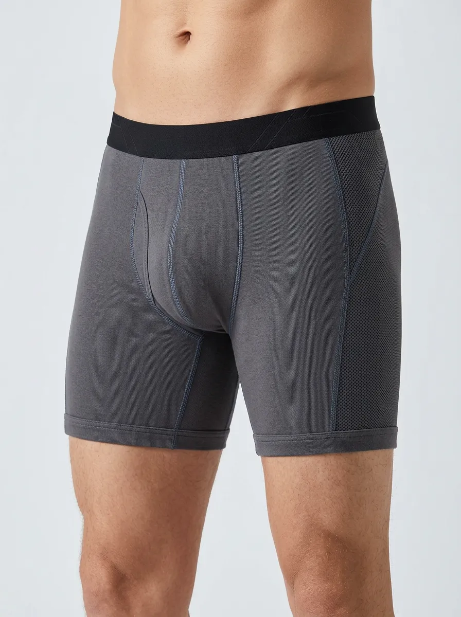 Breathable-Look Mesh-Panel Mesh Performance Detail Men's Boxer Briefs