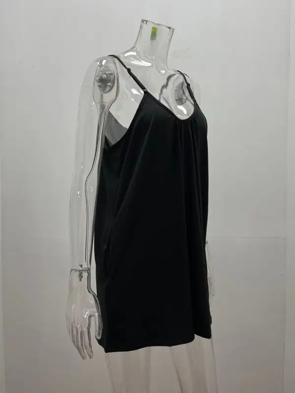 Spaghetti Strap Shorts Clean Round Neck Accessory