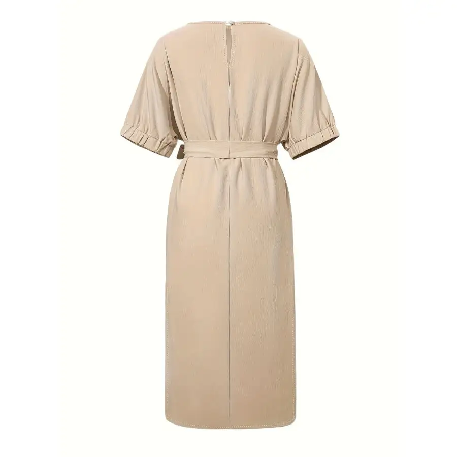 Slit Round Neck Tie Waist Midi Dress