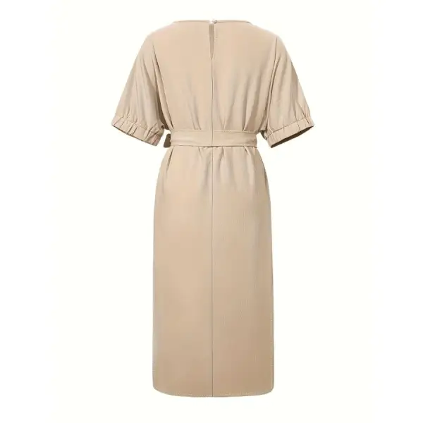 Slit Round Neck Tie Waist Midi Dress
