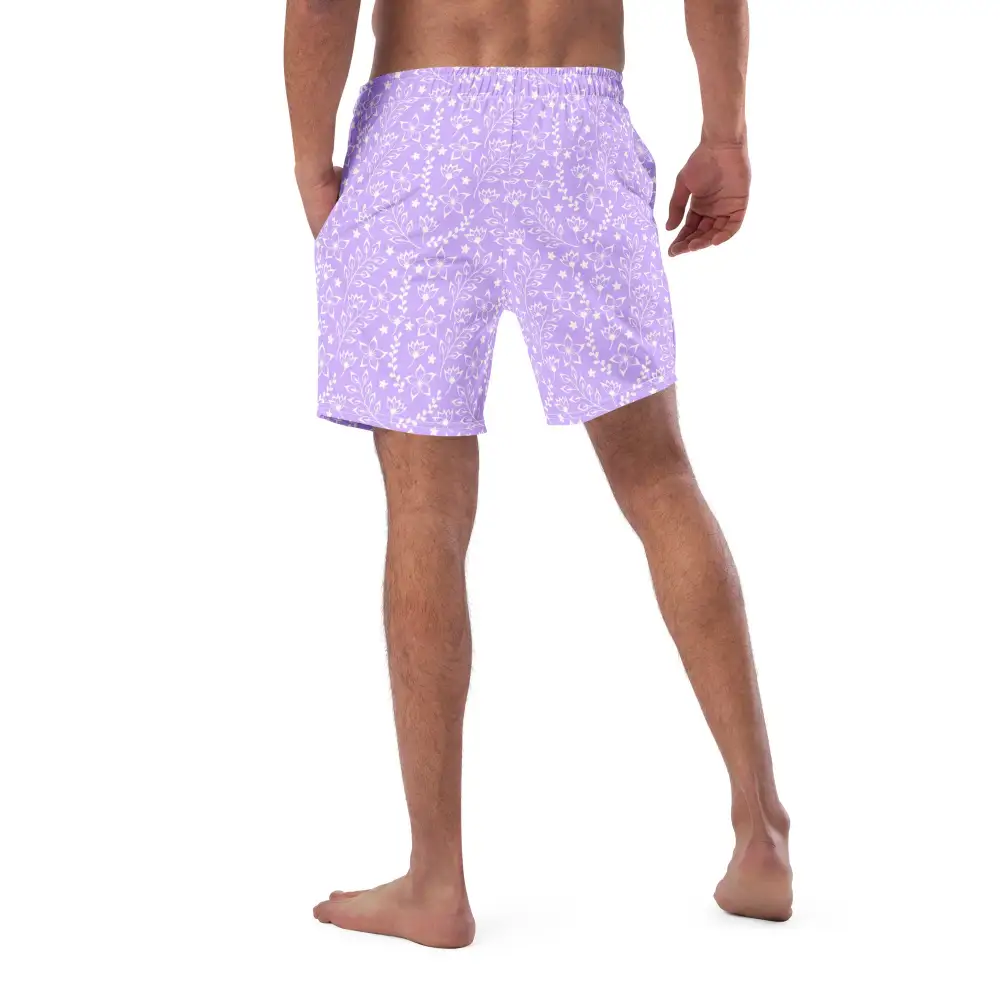 Mesh Lined Pocketed Floral Print Swim Trunks