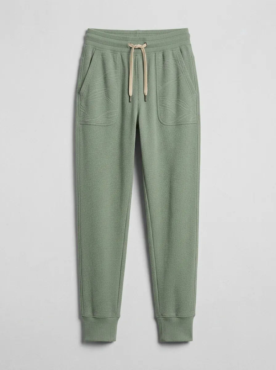 Women's Sage Green Waffle Knit Textured Printed Joggers