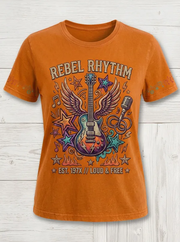 Unisex Rock Music Lover Winged Guitar Printed T-shirt