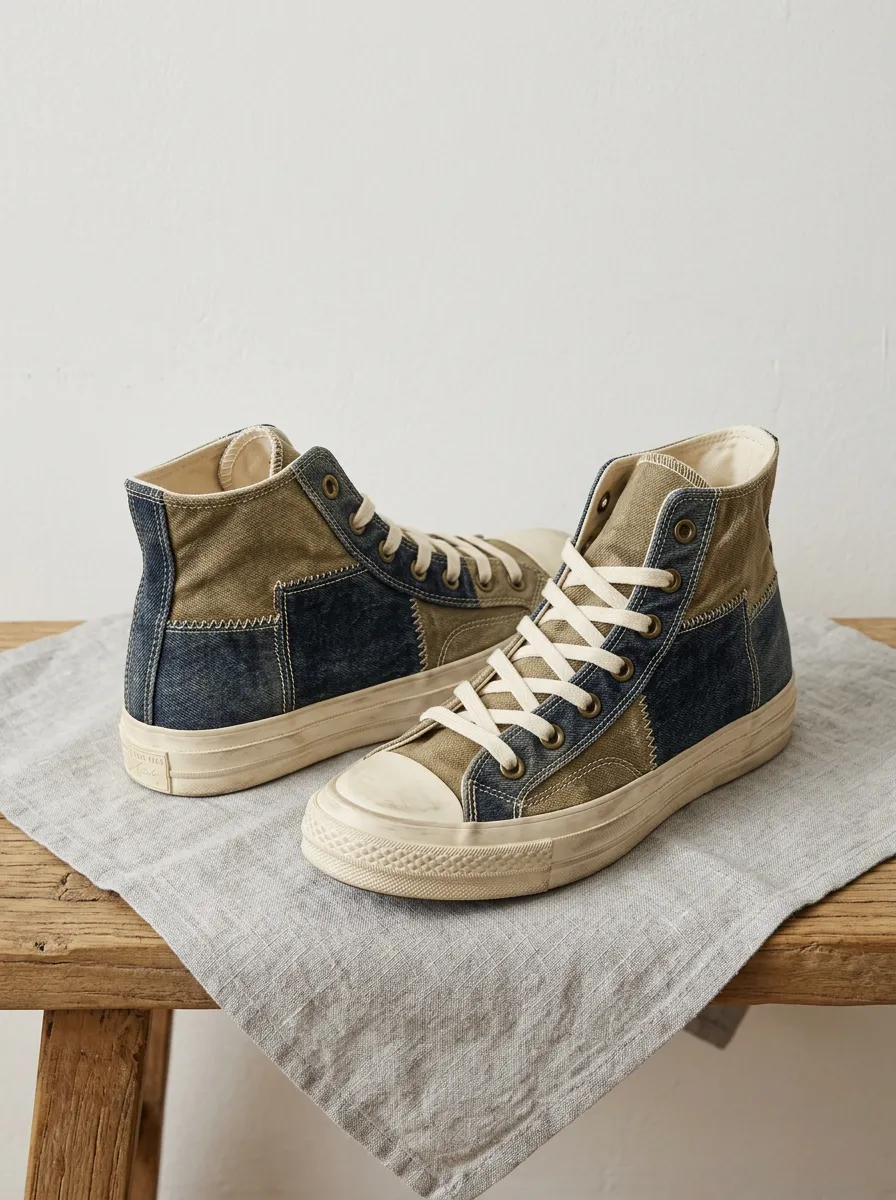 Women's Vintage Patchwork Denim Canvas Printed High Top Sneakers