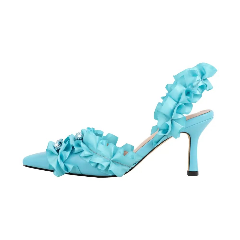 Polished Rhinestone Pointed Toe Stiletto Slingback Pumps