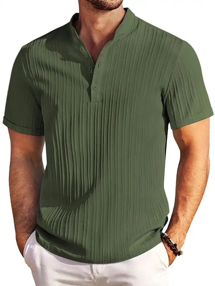 Casual Textured Henley T-Shirt