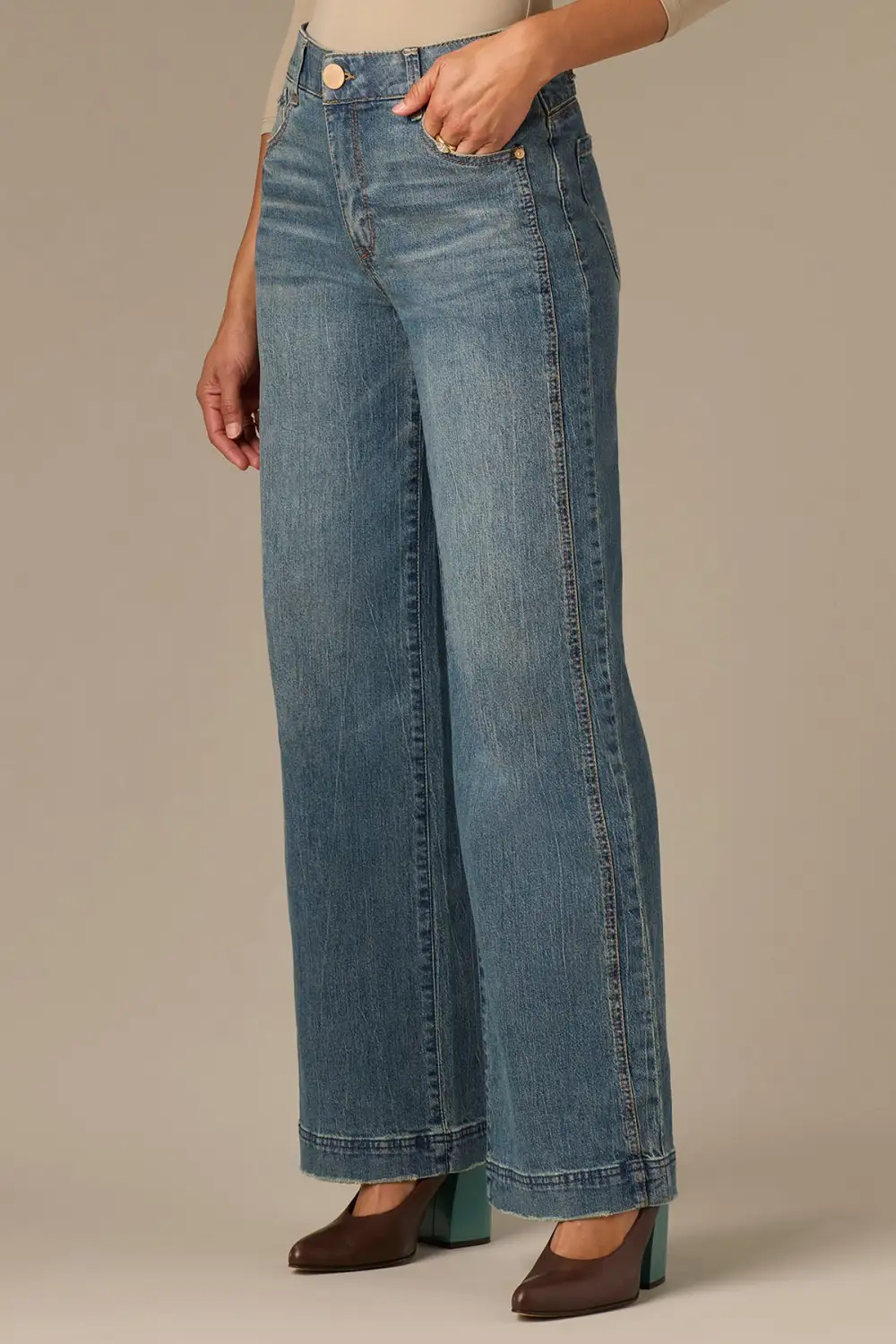   Double Side Seam Wide Leg Jeans