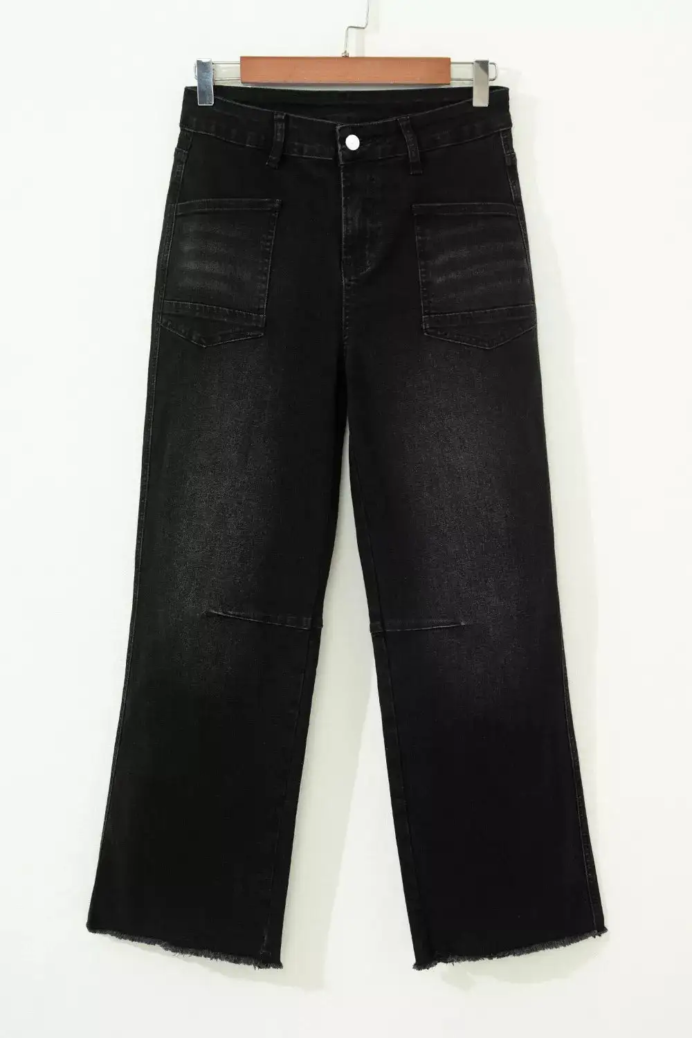 Cropped Frayed Washed Pocketed Straight Leg Jeans