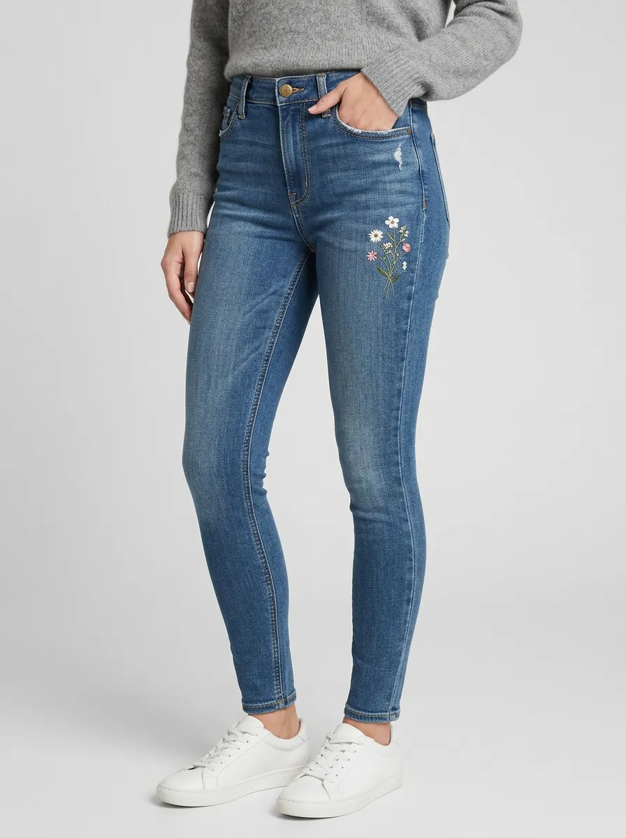 Women's Mason Floral Daisy Embroidered Graphic Slim Jeans