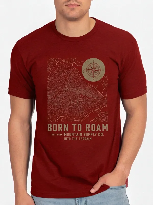 Men's Hiking Adventure Compass Topographic Map Printed T-shirt