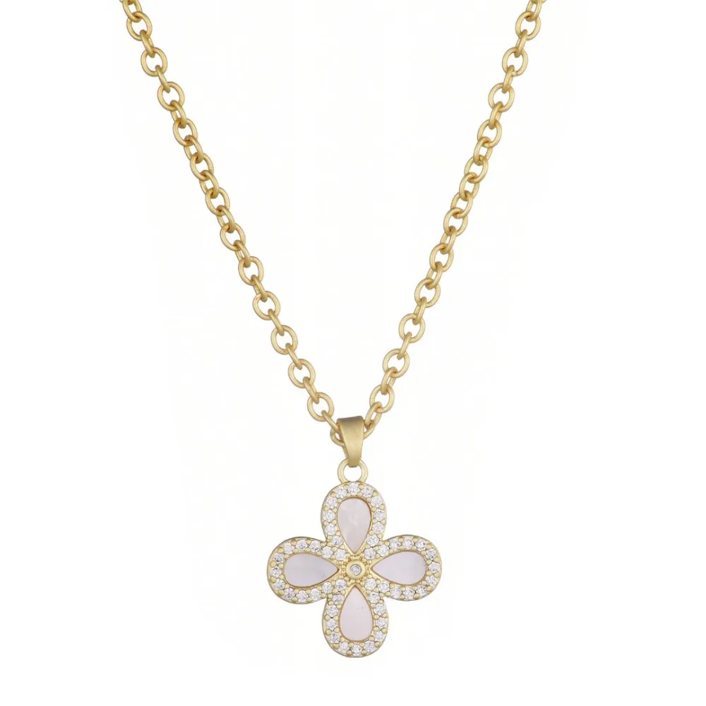 Halo Pearl Floral Zirconia Necklace