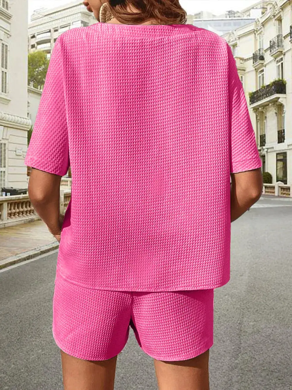Waffle Knit Half Sleeve Top and Shorts Set