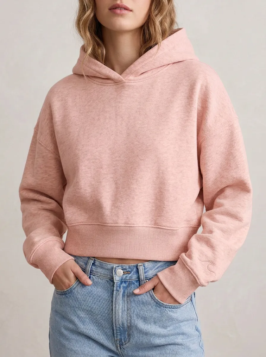 Women's Minimalist Solid Beige Plain Cropped Hoodie