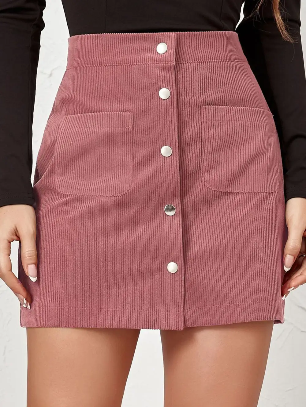 Bodycon Button Front Midi Skirt