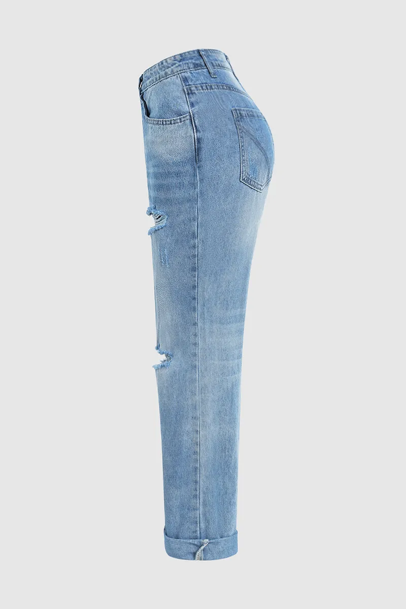 Ripped Button Up Low Waist Jeans