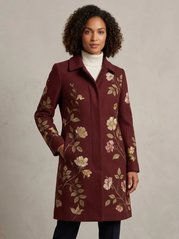 Women's Floral Botanical Embroidered Coat