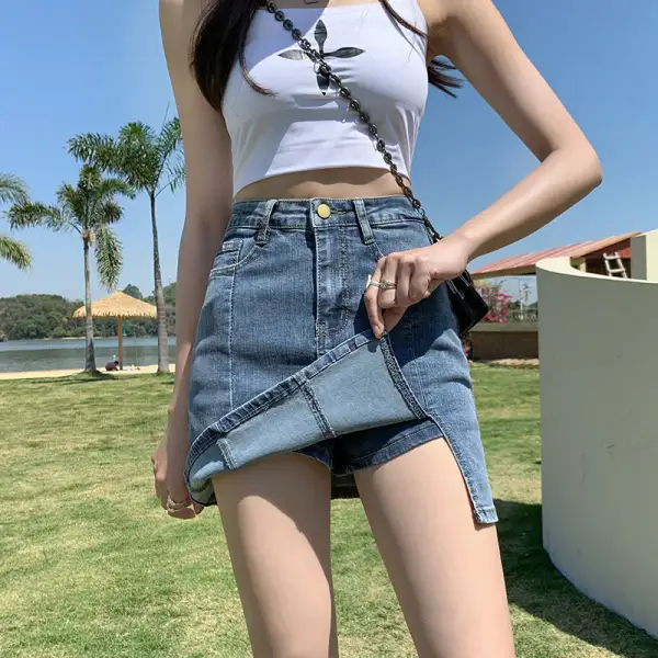 High Waist Side Slit Straight Fit Skirt