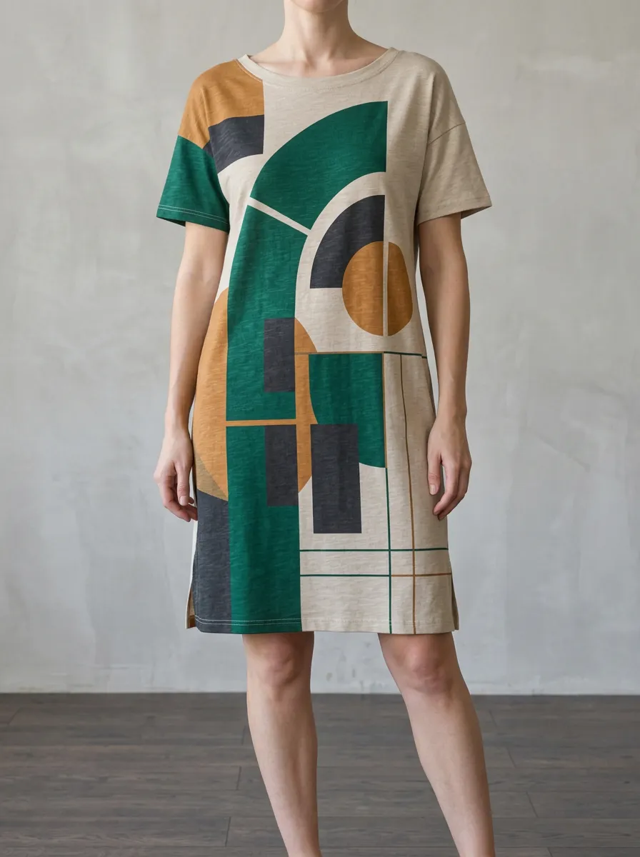 Women's Straight Geometric Print T-Shirt Dress