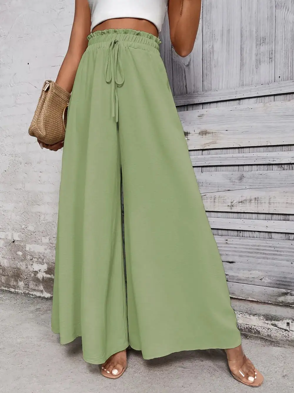 Wide Leg High Waist Tie Waist Pants