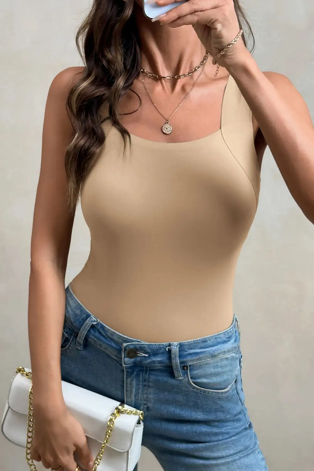 Wide Strap Splicing Athleisure Tank Top